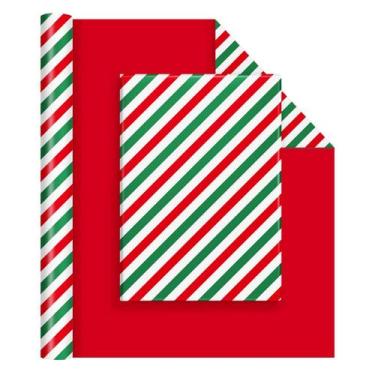 Imagem de Embrulho de presente WERNNSAI Christmas Roll 43 cm x 10 m com listras 