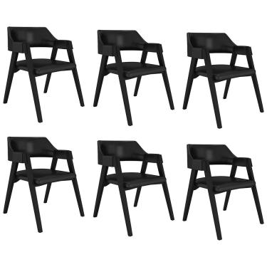 Imagem de Kit 6 Cadeiras Sala de Jantar e Jogos Carteados Madeira Maciça Poker PU Preto/Preto G42 - Gran Belo