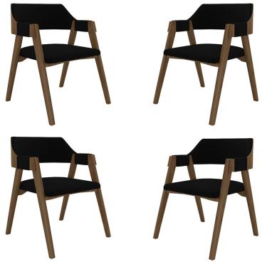 Imagem de Kit 4 Cadeiras Sala de Jantar e Jogos Carteados Madeira Maciça Poker Veludo Preto/Nogueira G42 - Gran Belo