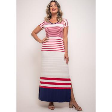 Imagem de Vestido Longo Pau a Pique Listrado Vermelho e Azul Marinho