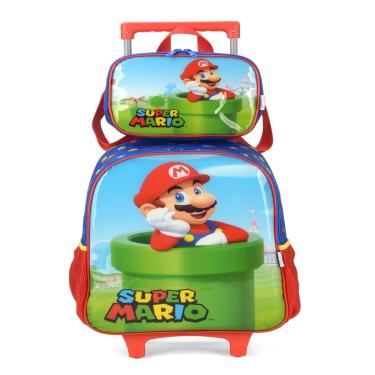 Imagem de Mochila De Rodinhas Azul Super Mario Com Lancheira - Luxcel