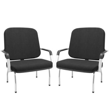 Imagem de Kit 02 Cadeiras de Escritório Recepção com Braço Fixa Cromada Magno P03 Crepe Preto - Lyam Decor