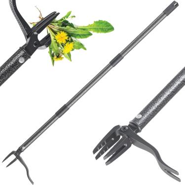 Imagem de YOHSUGO Ferramenta extrator de ervas daninhas de jardim, ferramenta de remoção de ervas daninhas resistente com 4 garras de aço, ferramentas de remoção de ervas daninhas sem dobras, apanhador manual