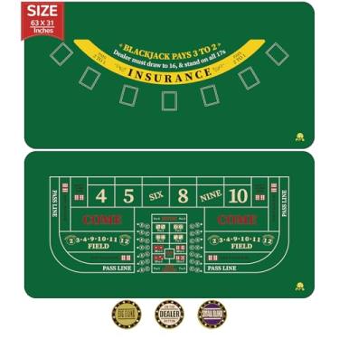 Imagem de FURUISEN Tapete de pôquer de dupla face, 160 cm x 78,7 cm Texas Holdem Poker e tapete de Blackjack reversível, tapete de layout de mesa antiderrapante para jogos em casa, impermeável e fácil de