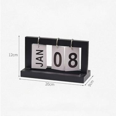 Imagem de Pssopp Calendário de Mesa de Madeira, Ornamento de Mesa de Madeira de Pinho, Flip Chart Reutilizável Ideal para Decoração e Organização de Casa (Preto)