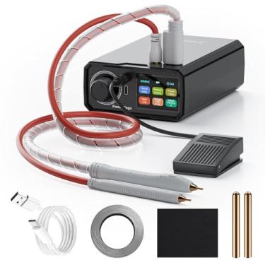 Imagem de AWithZ Soldador a ponto de bateria de 10000 mAh, pedal ajustável de operação com botão rotativo com 100 marchas, soldador de ponto de níquel puro de 0,1-0,2 mm com saída de pulso duplo, soldador de