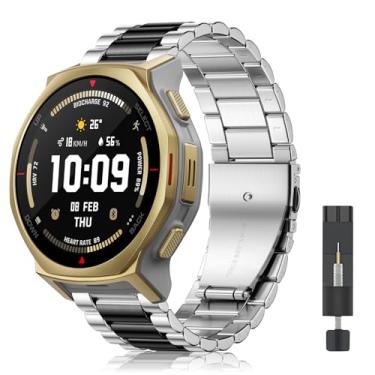Imagem de CeiLarv Pulseira de relógio de metal para Amazfit T-Rex 3 Pro de 44 mm, pulseira de aço inoxidável lindamente polido para Amazfit T-Rex 3 Pro de 44 mm - prata e preta