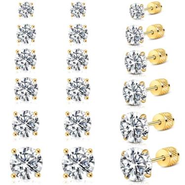 Imagem de ONESING 4/6/12 pares de brincos masculinos de aço inoxidável hipoalergênicos de zircônia cúbica para mulheres e homens, CZ 2/3/4/5/6/8mm, Aço inoxidável, Sem pedra preciosa