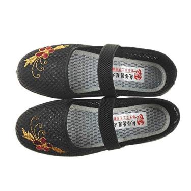 Imagem de Sandália feminina Bigfanshu de pano de dança bordada verão 2020, Preto, 35-39