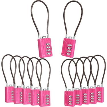 Imagem de SEPOX Cadeado de combinação redefinível de 4 dígitos, cabo compacto de aço de vinil de 18 cm – Trava multiuso para armário de academia, mala, mini caixa de ferramentas – Essenciais de ginástica rosa