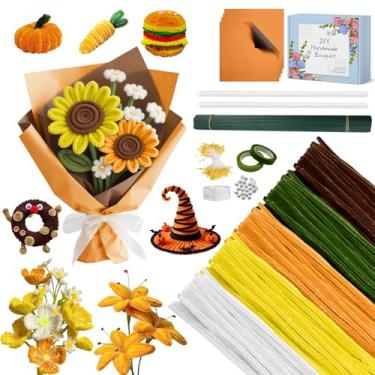 Imagem de AZEAM 500 limpadores de cachimbo artesanais, limpadores de cachimbo marrons a granel com hastes de chenille amarelo de 5 cores para kit de flores, bastões felpudos, pastel, fofos, para artesanato