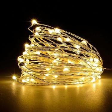 Imagem de Genérico, Cordão Pisca Pisca Led Fio de Fada 20L 2M Bateria Iluminação Natal Casamento Ano Novo Cor:Quente