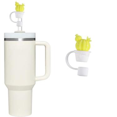 Imagem de Capa de palha de cacto amarelo para copo Stanley de 40 e 850 g, tampa de cobertura de palha de silicone de 10 mm para acessórios de copo Stanley, tampa de palha para tampas de ponta de canudos