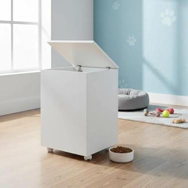 Imagem de Porta Ração Caixa Dispenser com rodízios Pet para Armazenar até 25 Kg Branco
