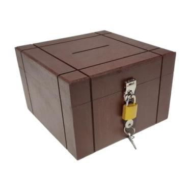 Imagem de Cofrinho de Dinheiro, Bau Cofre Caixinha Caixa com Cadeado(Tabaco)