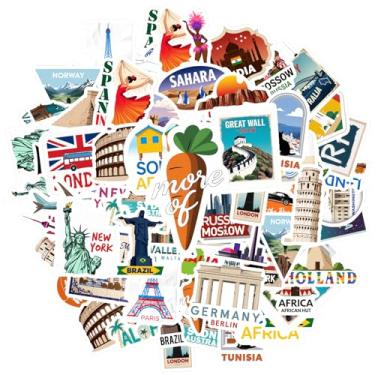 Imagem de 50 peças, marcos de viagem, cidades, natureza, cultura, adesivos de brinquedo, material escolar artístico, para guitarra, laptop, capacete, skate, mala, geladeira, telefone, bagagem, laptop, guitarra