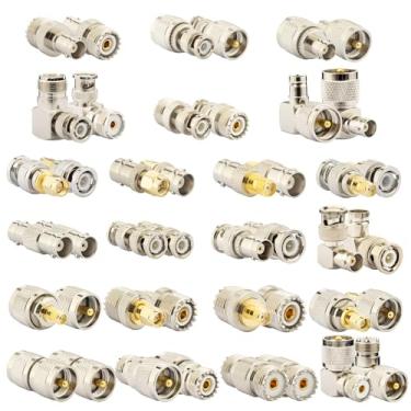 Imagem de YOTENKO Kit adaptador de rádio amador - 22 peças SMA BNC UHF kit adaptador de antena macho fêmea RF conector coaxial conjunto de soluções para rádio amador, antena de rádio CB, scanner, teste de
