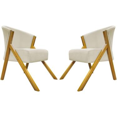Imagem de Kit 2 Poltronas Decorativa You Suede Braça Amadeirada - Bege Suede