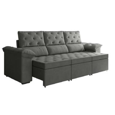 Imagem de Sofá Retrátil 3 Lugares 2,10m York Suede Cinza Cinza