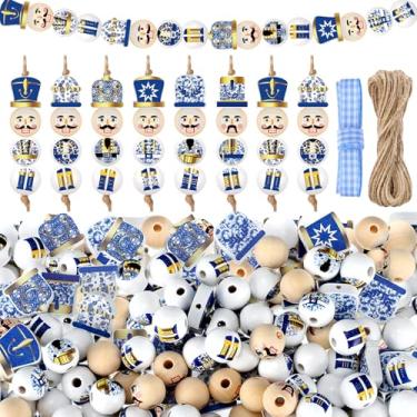 Imagem de Cinnvoice 240 peças de contas de madeira de Natal com barbante homem de gengibre boneco de neve quebra-nozes guirlanda de contas de madeira Natal artesanato DIY contas redondas para festa de inverno