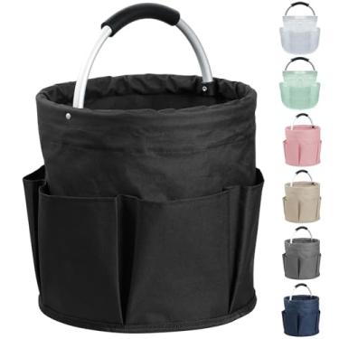 Imagem de IHOMAGIC Organizador de limpeza de 17L com alça e 6 bolsos, suporte de limpeza dobrável, suporte de chuveiro portátil em tecido Oxford 600D, cesta de armazenamento multifuncional para acampamento