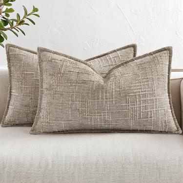 Imagem de decorUhome Conjunto de 2 capas de almofada de chenille, 30,5 x 50,8 cm, espessas, texturizadas, neutras, decorativas com design elegante para sofá, sala de estar, aveia