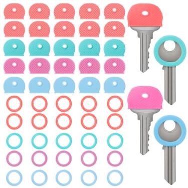 Imagem de 50 peças de capas de chave coloridas, capas de chave fofas padrão de 2,5 cm, código de identificação de chaves, anéis macios e elásticos para chaves domésticas protetoras para chaves pequenas e padrão
