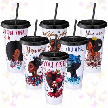 Imagem de Domensi 6 peças de presentes de Natal para meninas negras 680 g copo de plástico inspirador para mulheres negras com tampa de canudo presente motivacional afro-americano afro-americano festa de