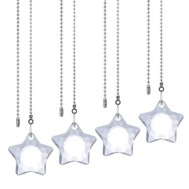 Imagem de LONGSHENG - SINCE 2001 - Pacote com 4 correntes para ventilador de teto, correntes de extensão de puxador de teto de 56 cm com 8 conectores, prismas de cristal transparente pentagrama