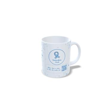 Imagem de Caneca Cerâmica Novembro Azul, Branca, 325ml, com Mensagem Motivacional 'A Vida Não Parou, Só Mudou o Ritmo', Design QR Code (23118)