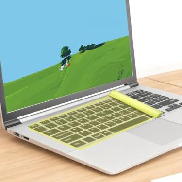 Imagem de Capa protetora de teclado para laptop, película de silicone para notebook, flexível, fina, à prova de poeira, reutilizável (amarelo)