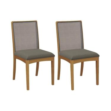 Imagem de Cadeira De Cozinha Lara 2cmm007ca Premium Madeira Maciça Kit 2 Un Carvalho-linho Escuro-tela - Kappesberg