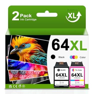 Imagem de Cartuchos de tinta 64XL cor preta combo de substituição para HP Ink 64 64XL alto rendimento para Envy Inspire 7200 7200e 7900 7955e 7958e Envy Photo 7155 7858 7855 Tango Series Printer (pacote com 2)