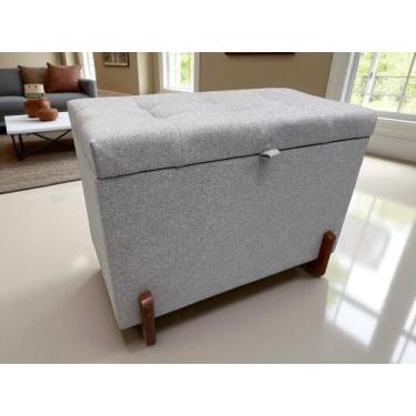 Imagem de Puff Baú Paris Estofado 68 cm em Linho Nobre com Pés em Madeira Cinza 