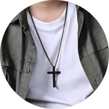 Imagem de Colar masculino com cruz, corrente de pingente de aço inoxidável em ouro, prata, preto, joia minimalista polida para uso diário ou presente, 18 Inches, Aço inoxidável, Sem Pedra Preciosa