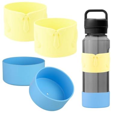 Imagem de ziHenryDa Bota de silicone para garrafa YETI Yonder de 1000 ml, proteção superior e inferior, capa protetora antiderrapante com porta-copos de silicone (amarelo/azul claro, 963 g)