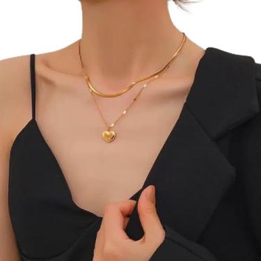 Imagem de Conjunto de 2 peças de colar em camadas para mulheres, gargantilha moderna e pingente com pingentes de estrela e lua, joias modernas, One Size, Metal, Sem Pedra Preciosa