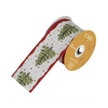 Imagem de Fita Decorativa Aramada Natal Pinheiro Vermelho Verde 9m - FLORARTE