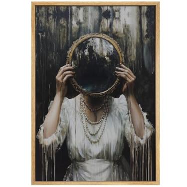 Imagem de Moody Girl Poster Dark Academia Arte Gótica Mulher Pintura Elegante Mulheres Vintage Pôster Retrô Retrô Arte de Parede Vitoriana Espelho Gótico Imagem 40,6 x 61 cm Sem Moldura