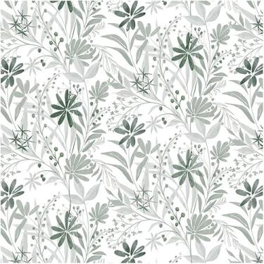 Imagem de Papel de parede de folha verde descasque e cole papéis de parede modernos 43,9 x 500,4 cm papel de parede de folha de oliveira quarto autoadesivo removível papel de parede de fazenda papel de contato