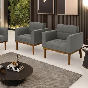 Imagem de Kit 2 Poltronas Decorativas Pés Fixo Em Madeira Castanho Suede Grafite