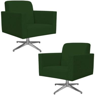 Imagem de Kit 02 Poltronas Base Giratória Suede Verde Musgo