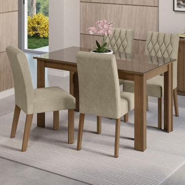Imagem de Conjunto Sala De Jantar Mesa Tampo De Vidro 4 Cadeiras Rustic/imperial Celina Madesa