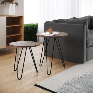 Imagem de Mesa De Canto Duo Lisboa Ferro Preto Tampo Amêndoa Cor: Marrom