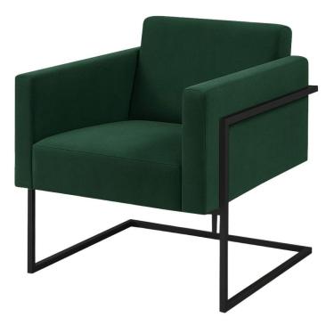 Imagem de Poltrona Decorativa Bélgica Veludo Verde Escuro Metal Preto