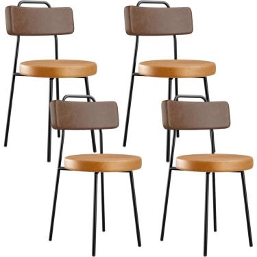 Imagem de Kit 04 Cadeiras Decorativas Estofada Para Sala Jantar Barcelona L02 Couríssimo Marrom Whisky - Lyam