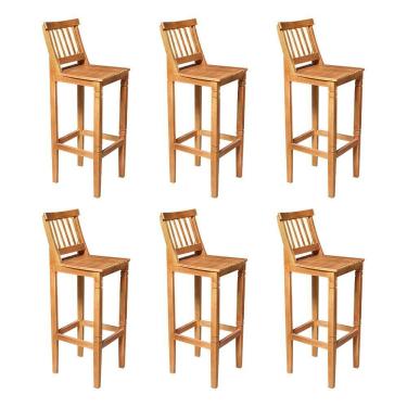 Imagem de Kit 6 Banquetas Alta De Ripada Com Encosto Confort - Castanho - Marrom