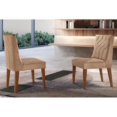 Imagem de Cadeira Sala de Jantar Nevada Kit 2 Un MDF Imbuia/Linho Bouclê Creme - Rufato