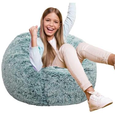Imagem de Puff Puff Puff para crianças, saco de feijão redondo com espuma viscoelástica para adolescentes e crianças, saco de feijão ultra macio de tecido de pele sintética para sala de jogos, sala de estar