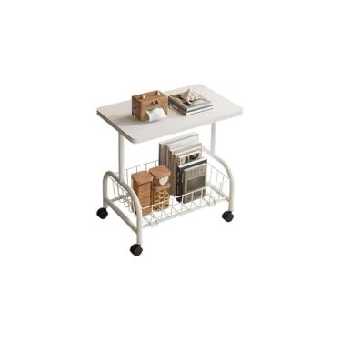 Imagem de Mesa Lateral Multiuso Com Rodinhas, MDF e Metal, Branca, 43x30x57cm, Para Sala, Escritório, Quarto, Varanda